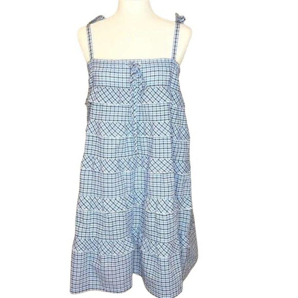 Cotton Emporium Blue White Plaid Dress Summer Beach Picnic Fun Size M View 5